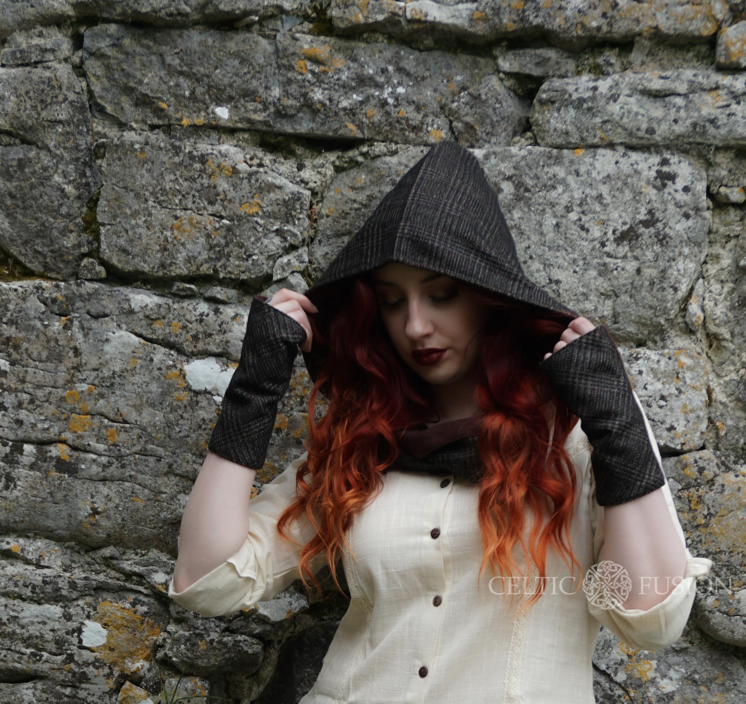 Oak Tweed Hooded Scarf With Pockets. — Celtic Fusion ~ Folklore